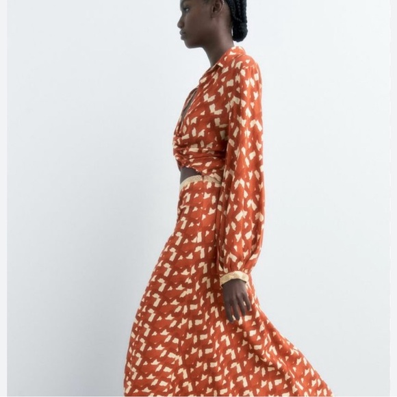 Zara printed cropped knot beaded cuff blouse NWT - Picture 6 of 12